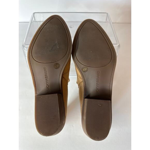 Lucky Brand Mahzan Pointed Toe Bootie Loafers Slip-On Stacked Heel Tan Sz 6 - Picture 9 of 11